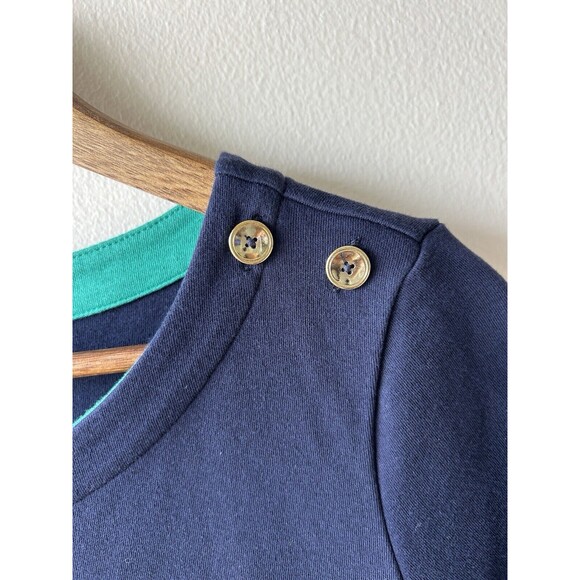 Talbots Dress Petite Large Navy Pleated Cuff Ruffle Gold Buttons Career Preppy - Picture 5 of 13